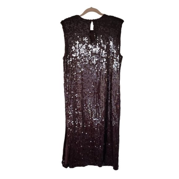 𝅺NWT Zara brown sequin sleeveless straight cut party evening midi dress - Picture 5 of 10